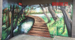 graffiti mural profundidad 3d puente trampantojo parking barcelona